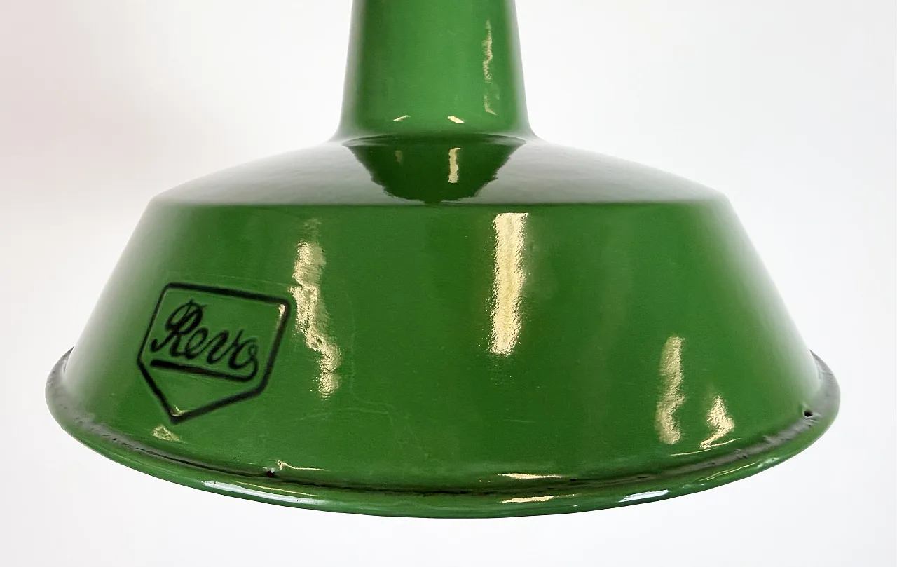 Industrial Green Enamel Factory Pendant Lamp from Revo, 1950s 5