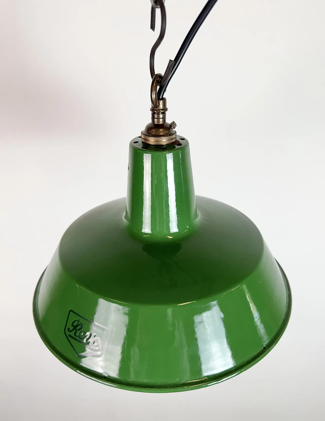 Industrial Green Enamel Factory Pendant Lamp from Revo, 1950s 6