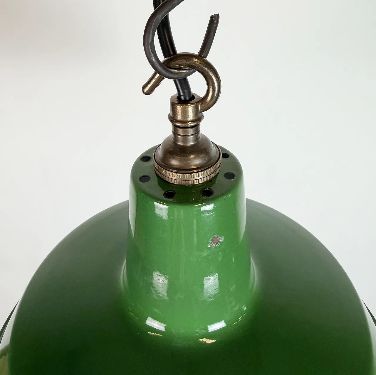 Industrial Green Enamel Factory Pendant Lamp from Revo, 1950s 7