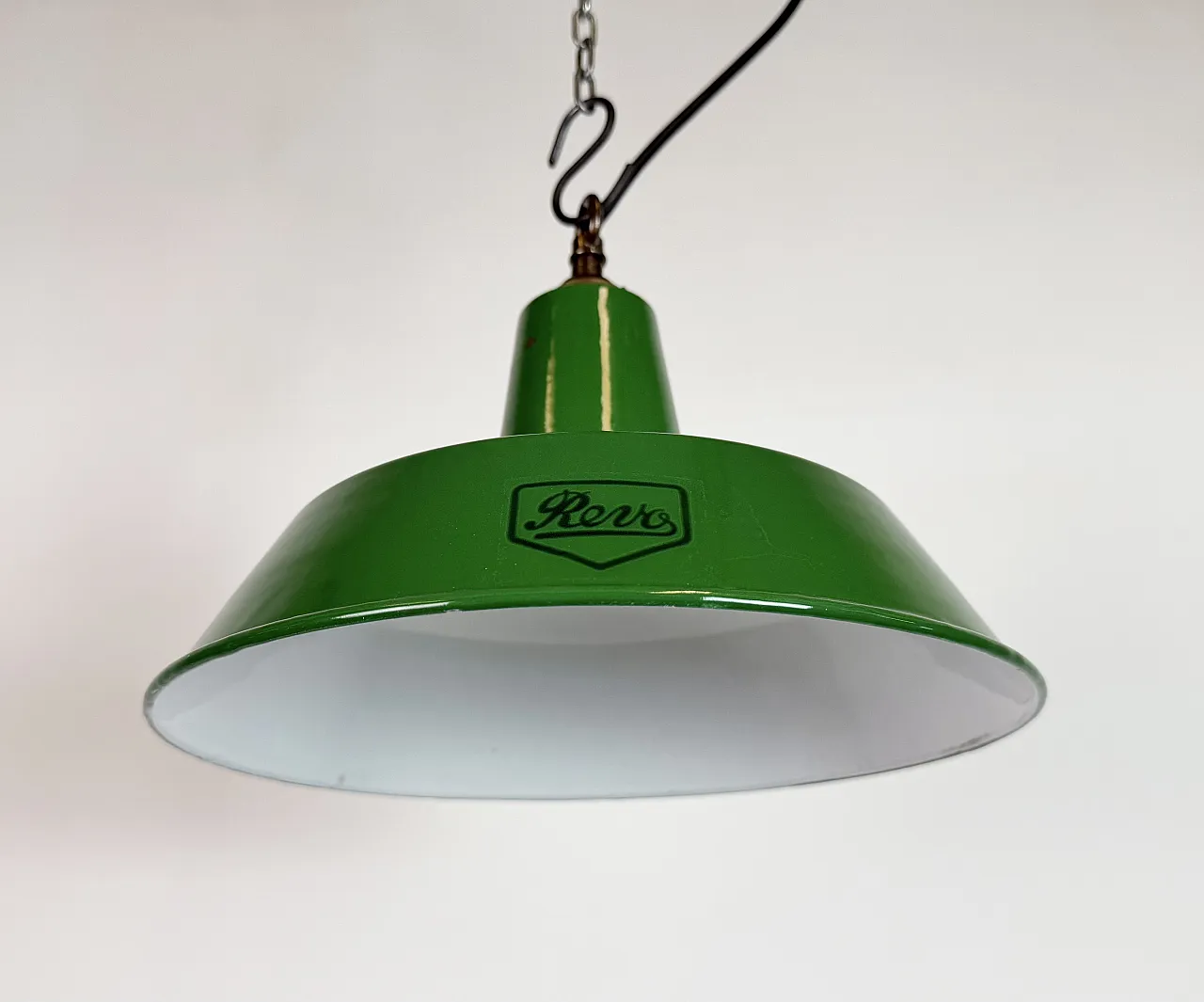 Industrial Green Enamel Factory Pendant Lamp from Revo, 1950s 8