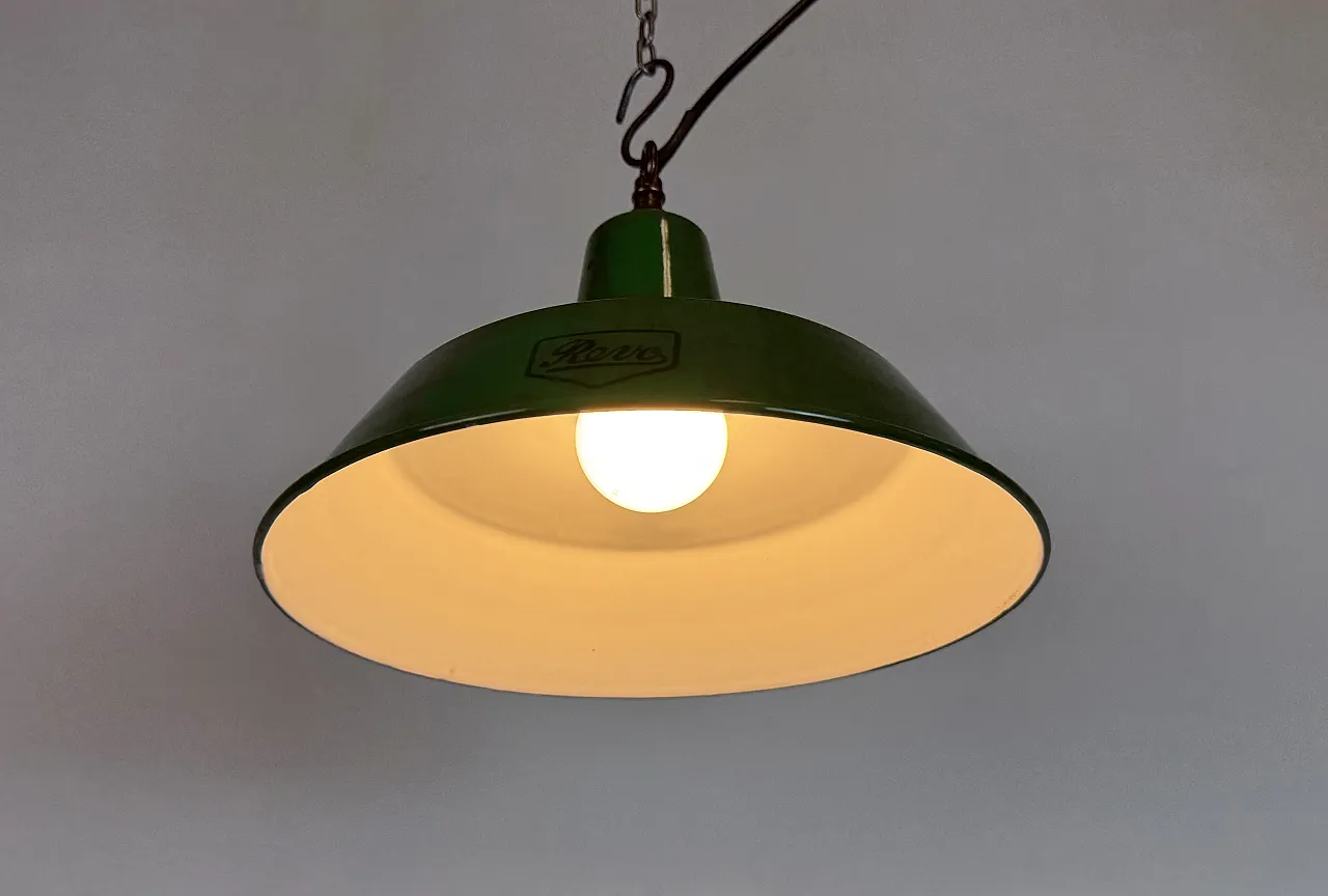 Industrial Green Enamel Factory Pendant Lamp from Revo, 1950s 10