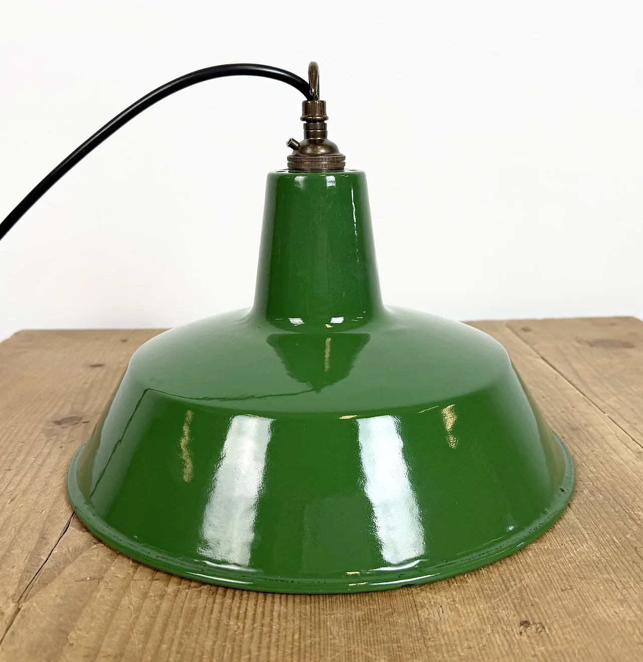 Industrial Green Enamel Factory Pendant Lamp from Revo, 1950s 13