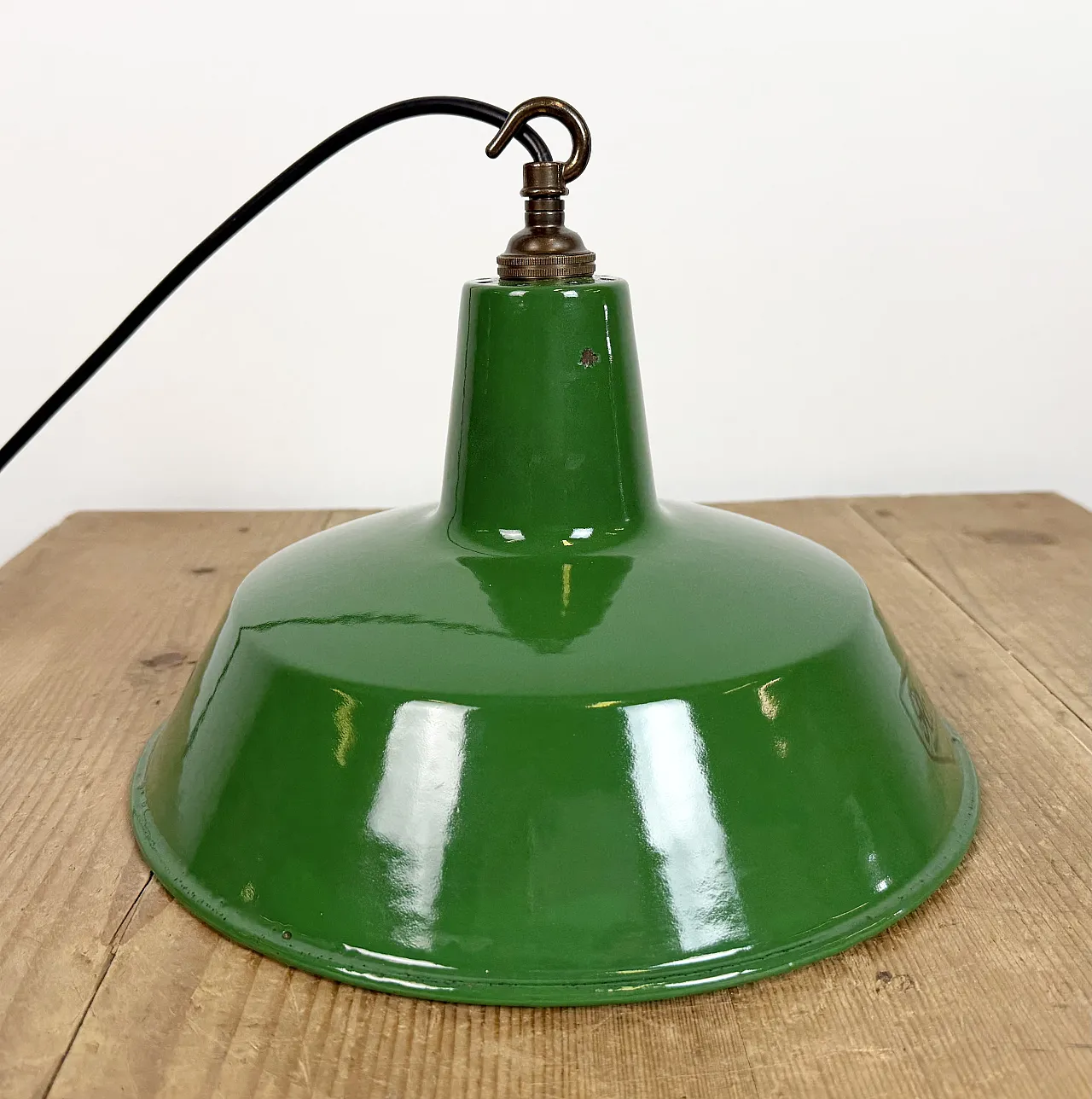Industrial Green Enamel Factory Pendant Lamp from Revo, 1950s 14