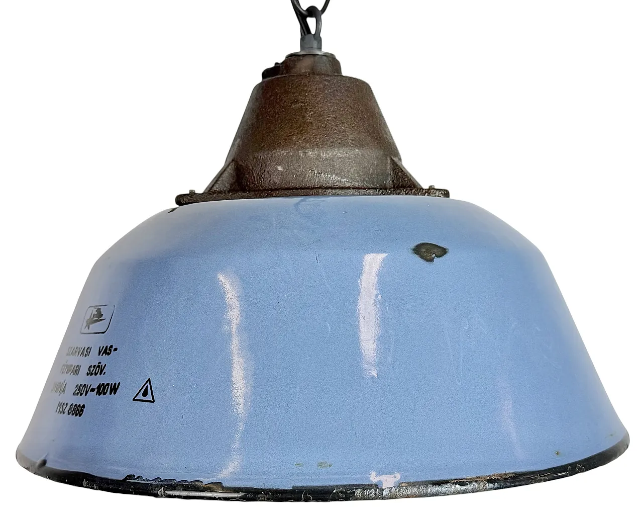 Industrial Blue Enamel and Cast Iron Pendant Lamp, 1960s 1