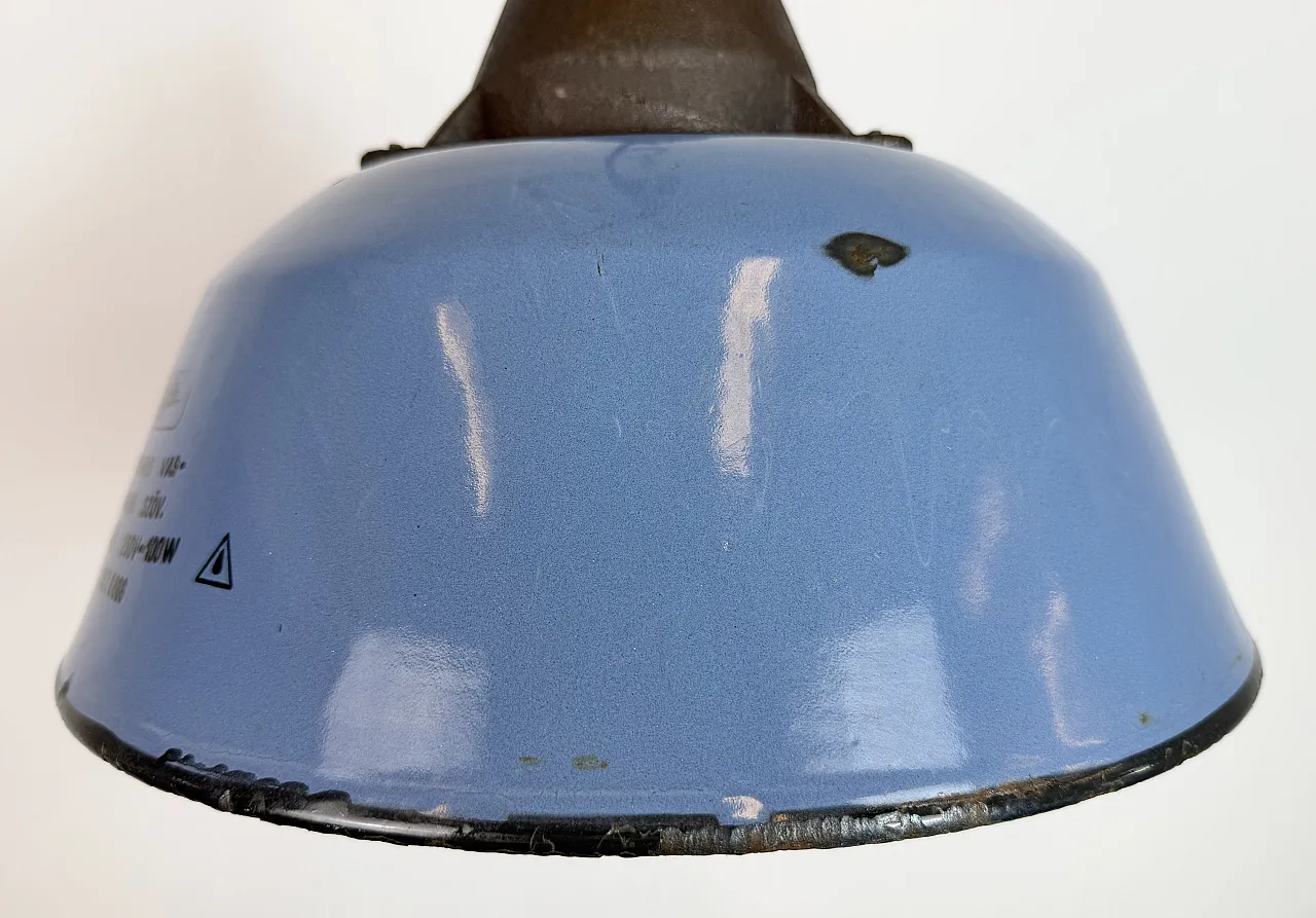 Industrial Blue Enamel and Cast Iron Pendant Lamp, 1960s 5