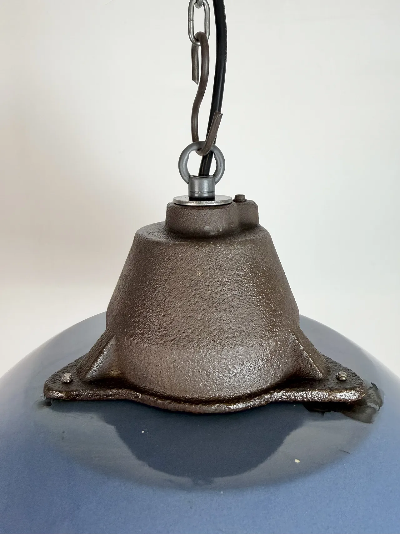 Industrial Blue Enamel and Cast Iron Pendant Lamp, 1960s 8