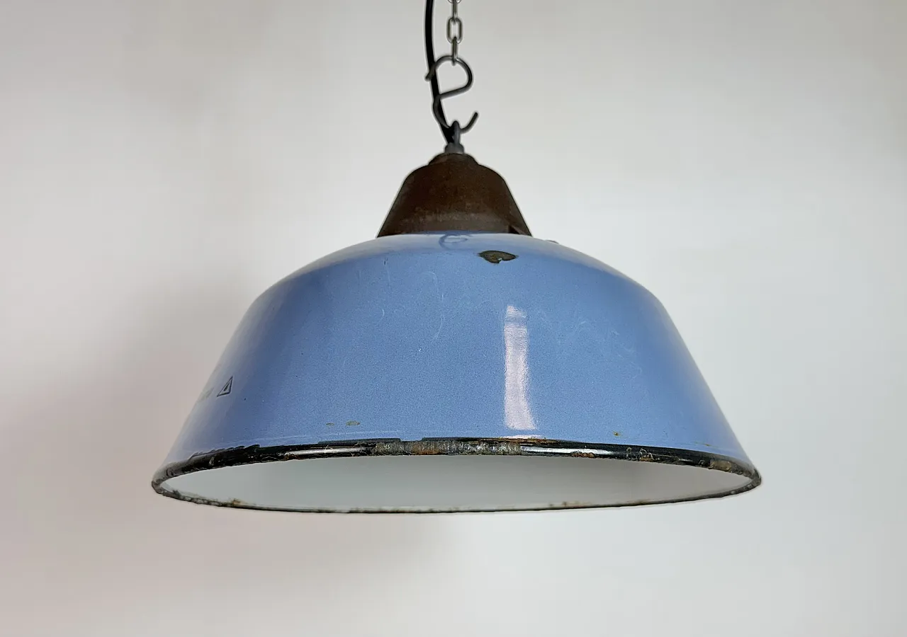 Industrial Blue Enamel and Cast Iron Pendant Lamp, 1960s 9