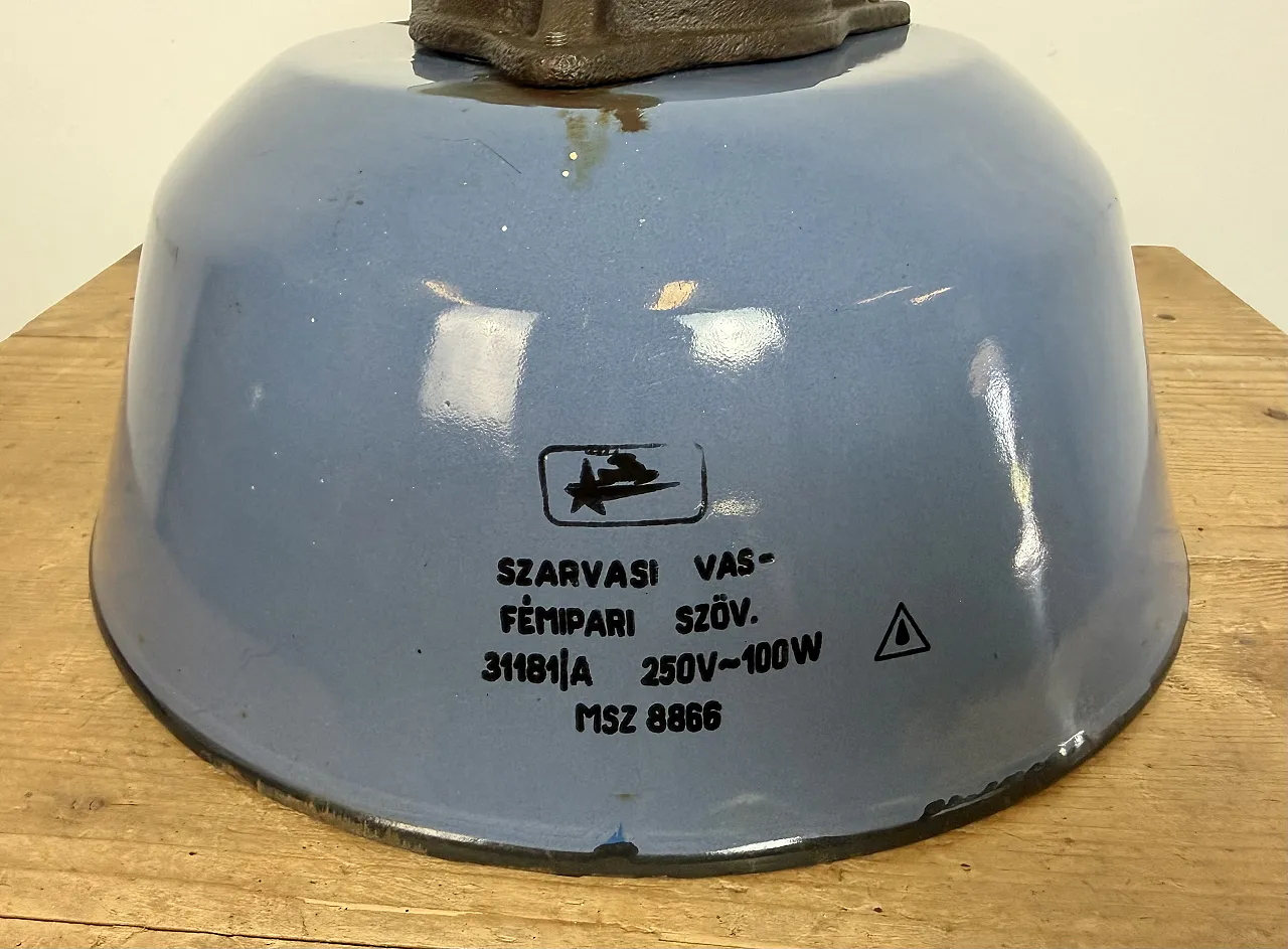 Industrial Blue Enamel and Cast Iron Pendant Lamp, 1960s 13