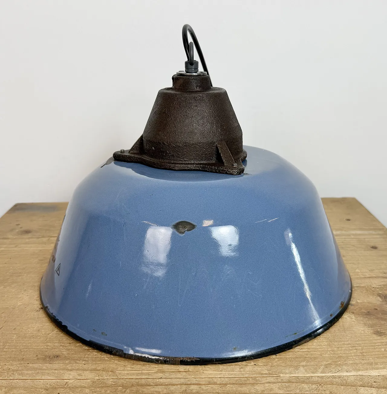 Industrial Blue Enamel and Cast Iron Pendant Lamp, 1960s 14