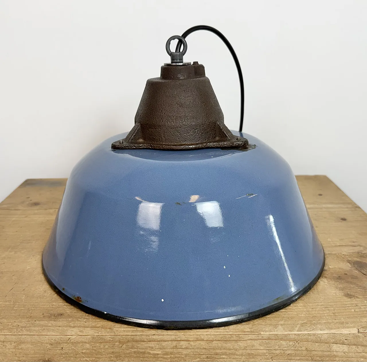 Industrial Blue Enamel and Cast Iron Pendant Lamp, 1960s 15