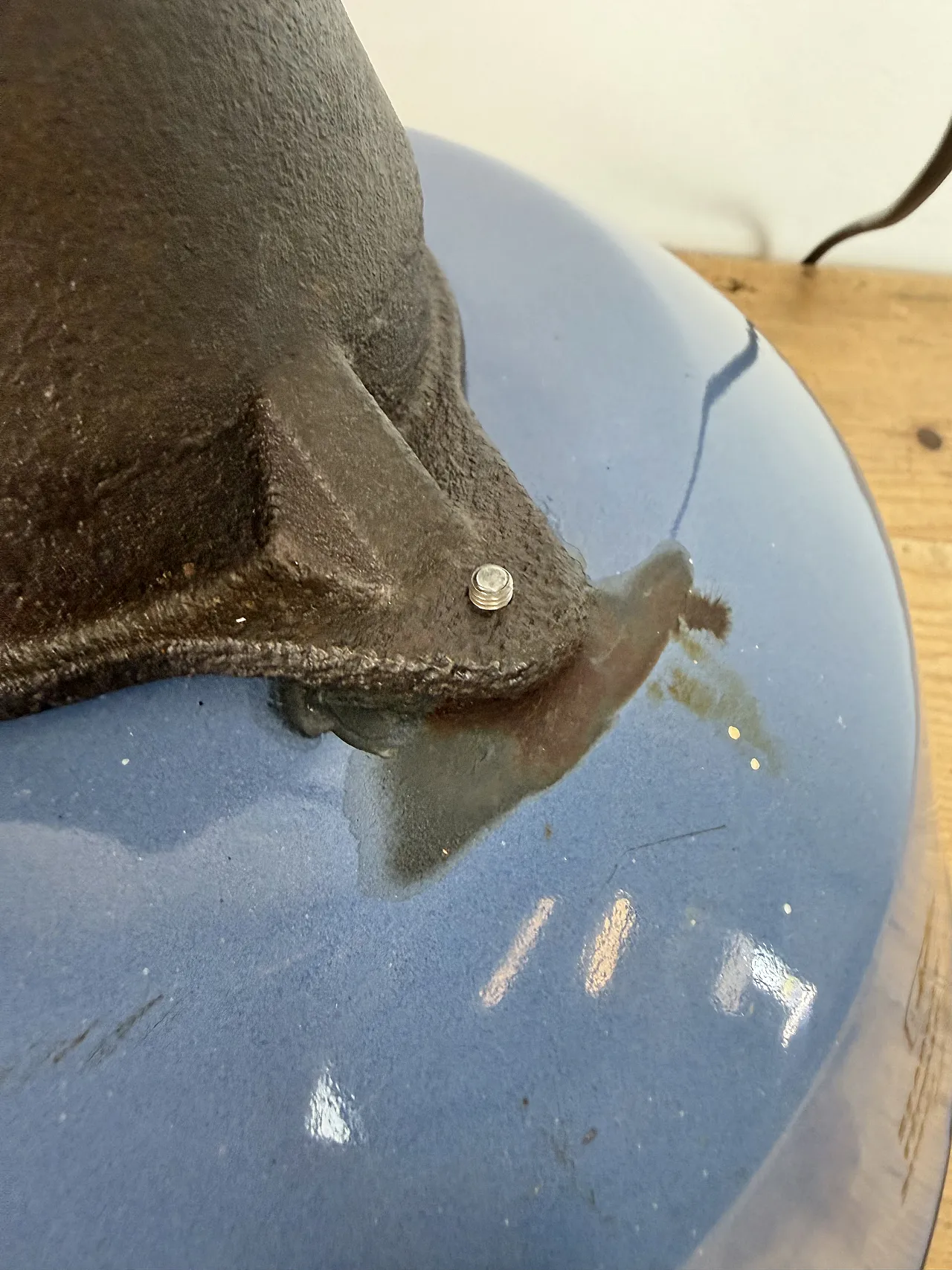 Industrial Blue Enamel and Cast Iron Pendant Lamp, 1960s 17