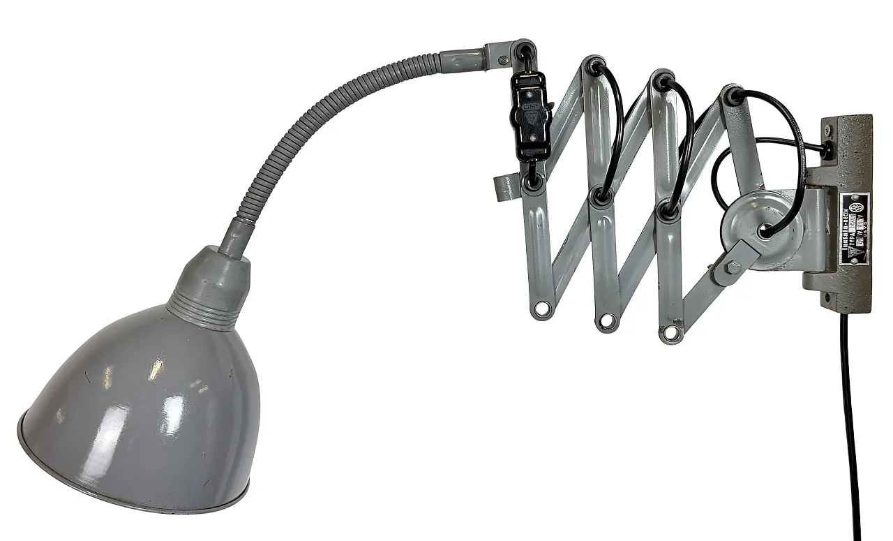 Grey Industrial Gooseneck Scissor Wall Lamp from Elektroinstala, 1960s 1