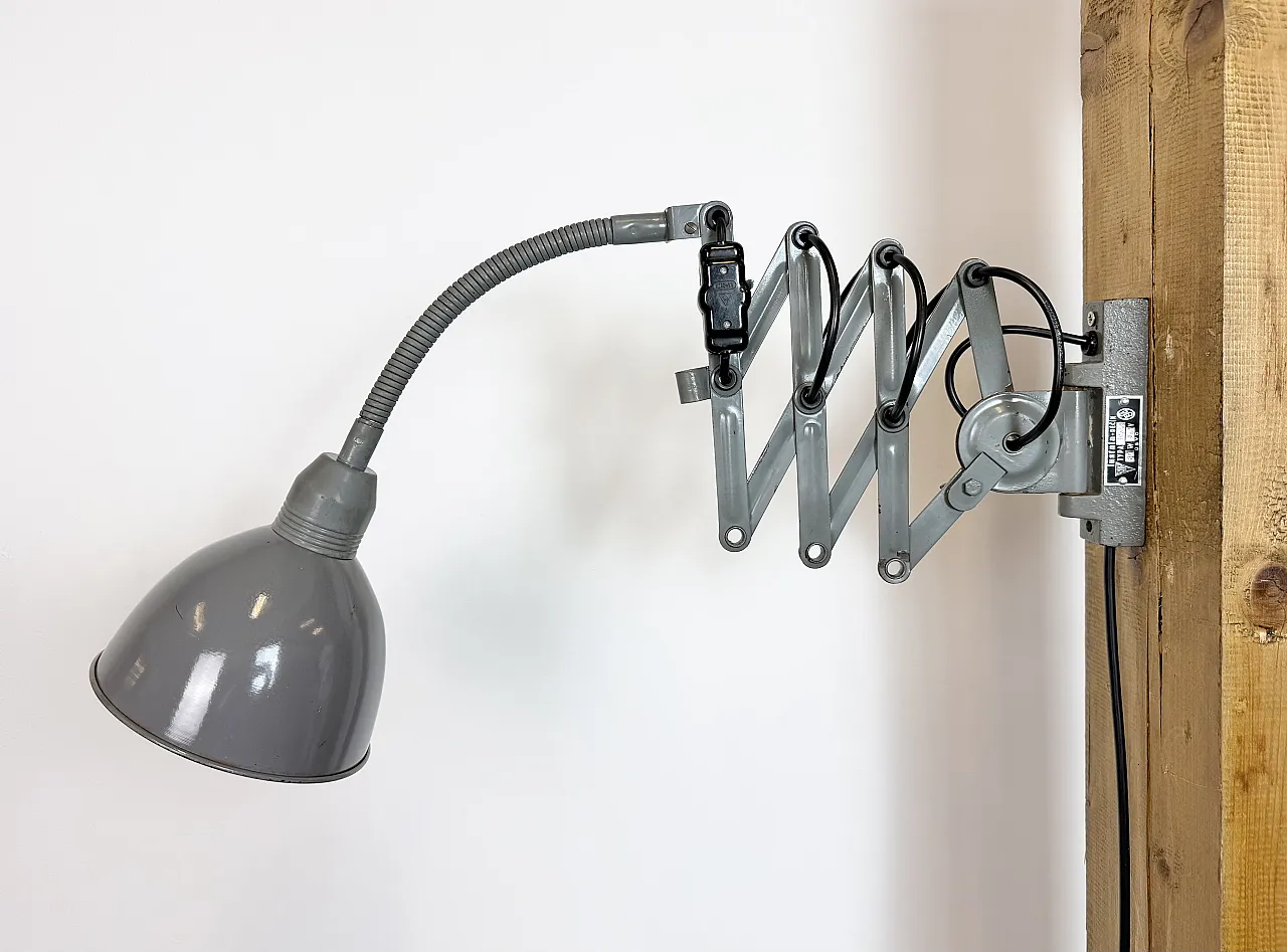 Grey Industrial Gooseneck Scissor Wall Lamp from Elektroinstala, 1960s 2