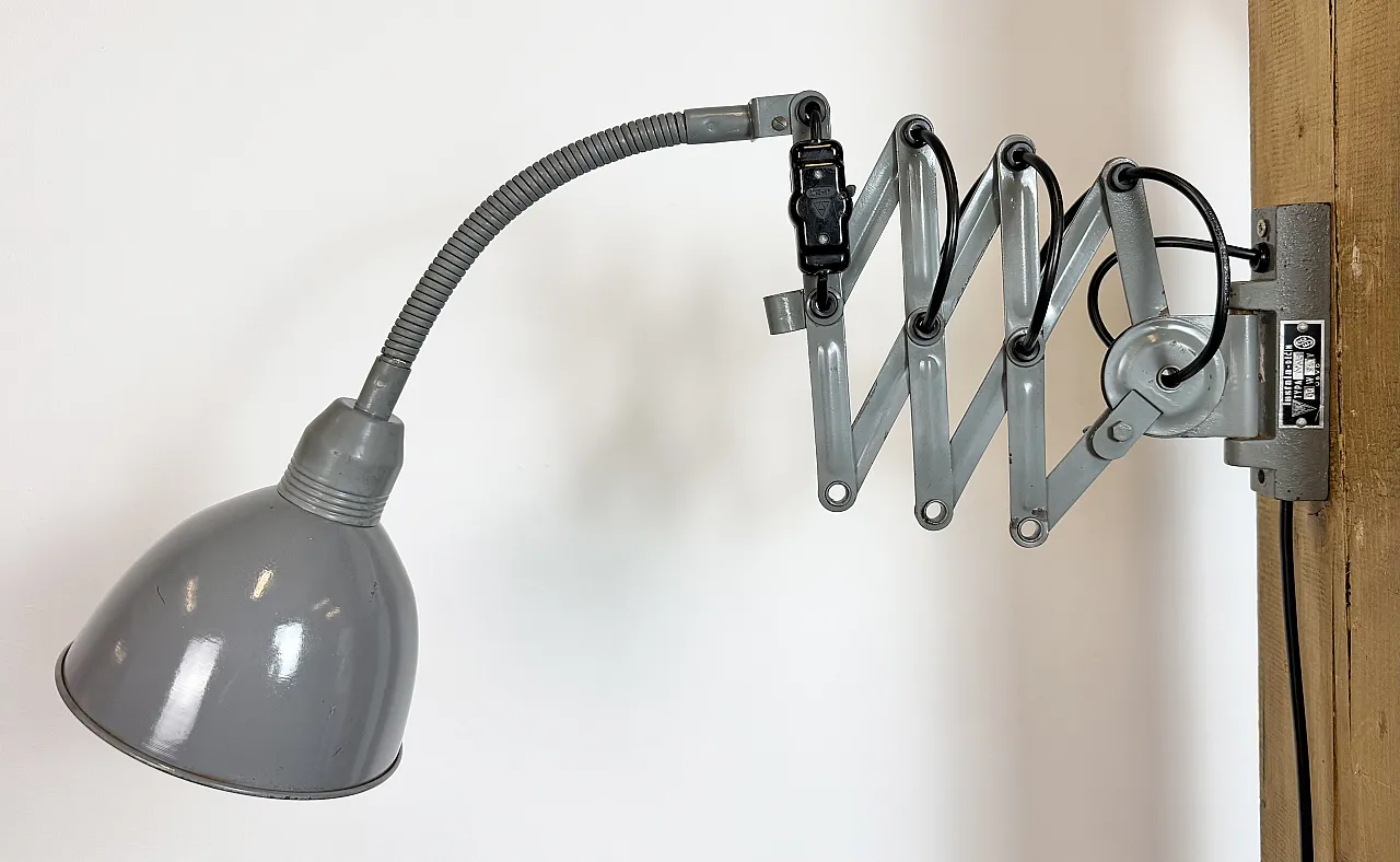 Grey Industrial Gooseneck Scissor Wall Lamp from Elektroinstala, 1960s 3