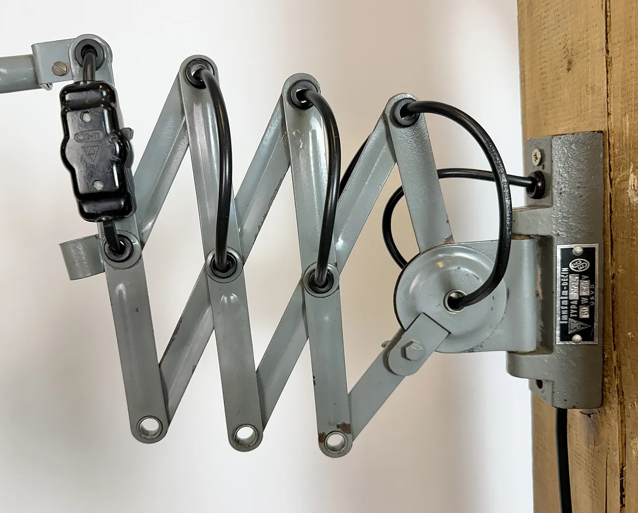 Grey Industrial Gooseneck Scissor Wall Lamp from Elektroinstala, 1960s 6