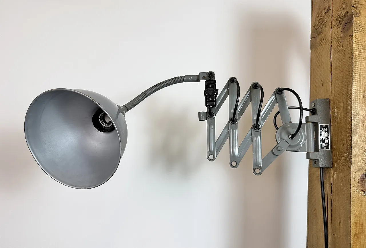 Grey Industrial Gooseneck Scissor Wall Lamp from Elektroinstala, 1960s 8