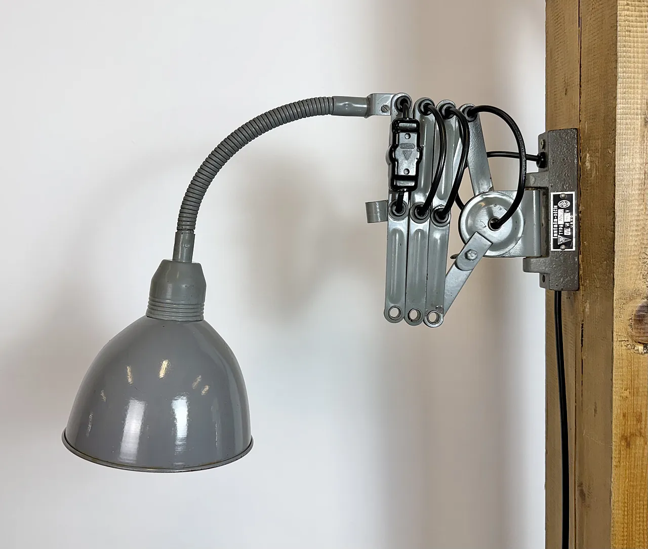 Grey Industrial Gooseneck Scissor Wall Lamp from Elektroinstala, 1960s 11