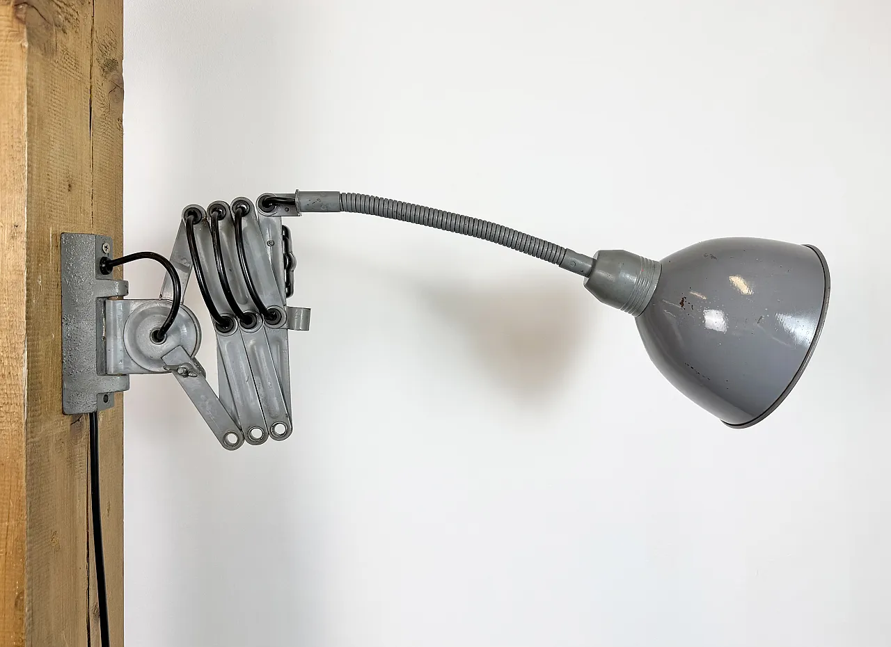 Grey Industrial Gooseneck Scissor Wall Lamp from Elektroinstala, 1960s 16