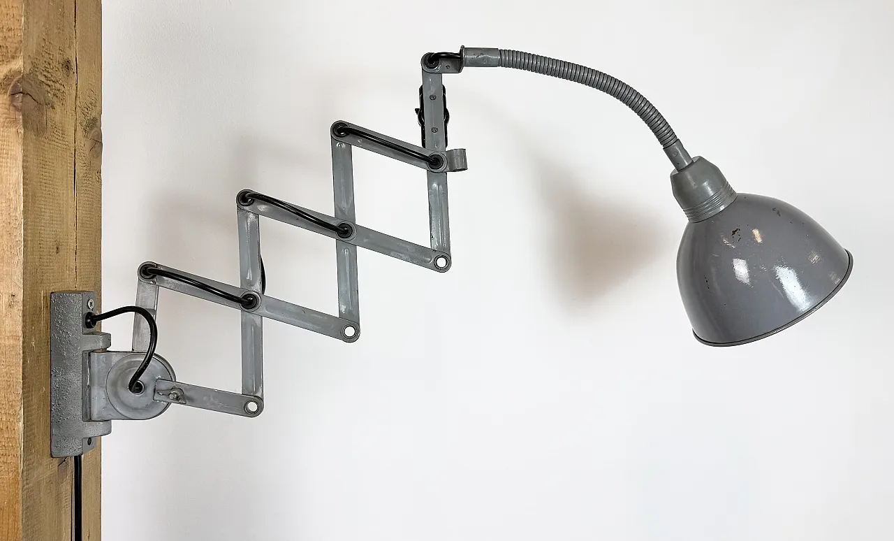 Grey Industrial Gooseneck Scissor Wall Lamp from Elektroinstala, 1960s 17