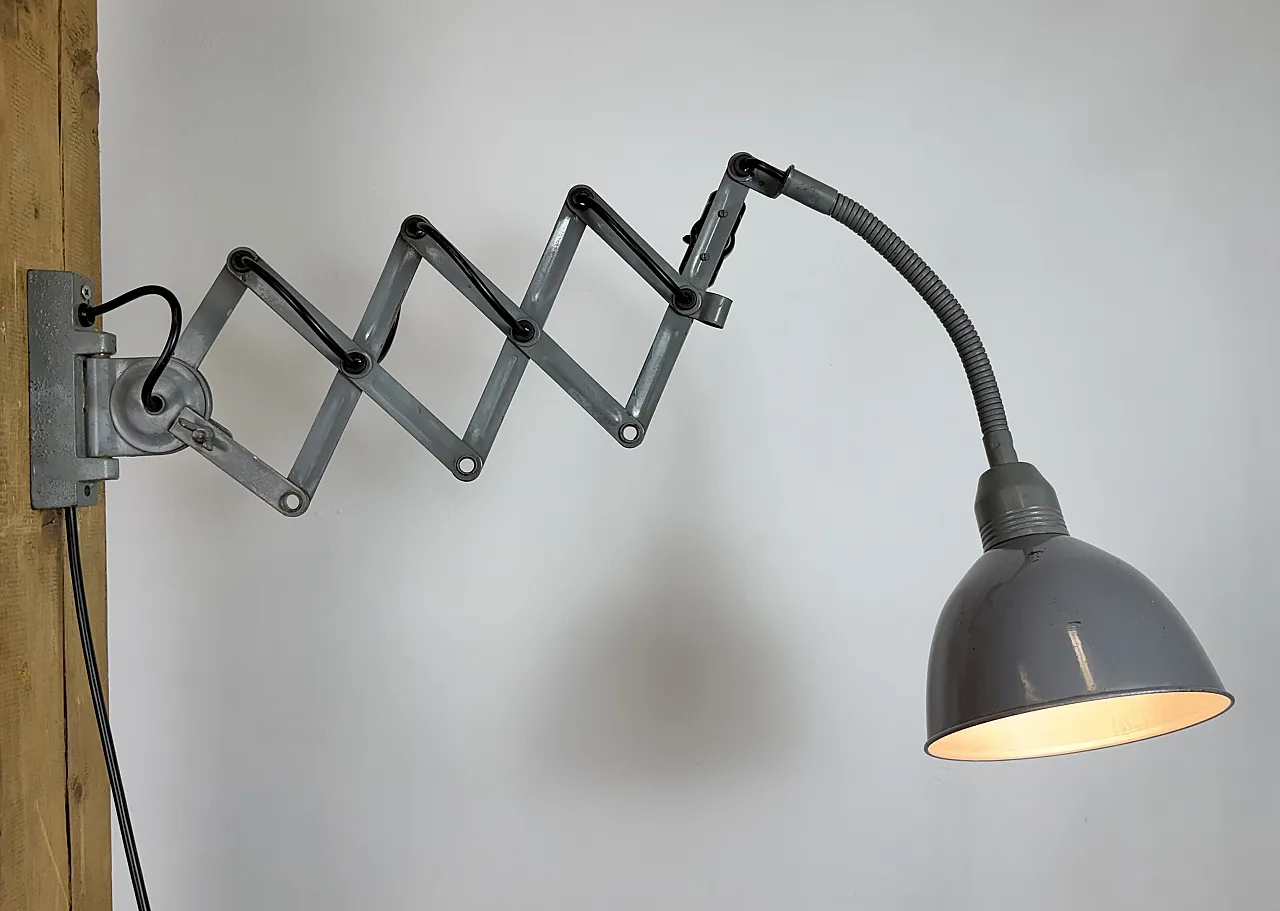 Grey Industrial Gooseneck Scissor Wall Lamp from Elektroinstala, 1960s 18