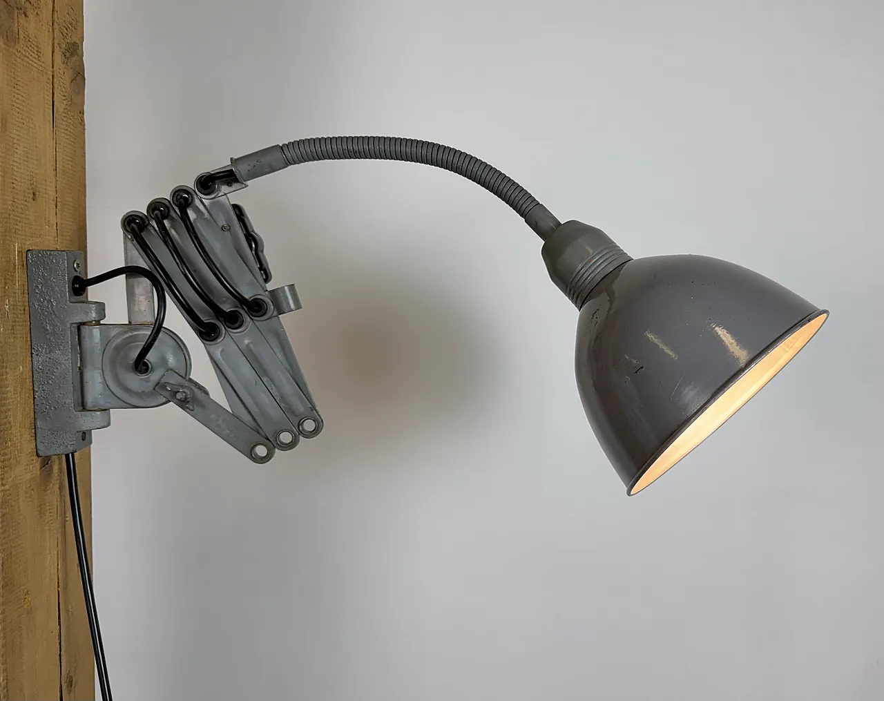 Grey Industrial Gooseneck Scissor Wall Lamp from Elektroinstala, 1960s 19