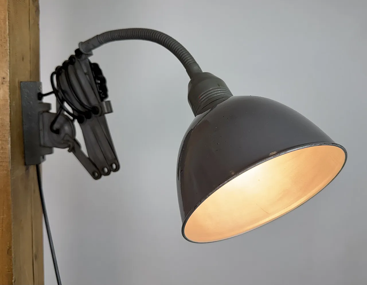 Grey Industrial Gooseneck Scissor Wall Lamp from Elektroinstala, 1960s 20