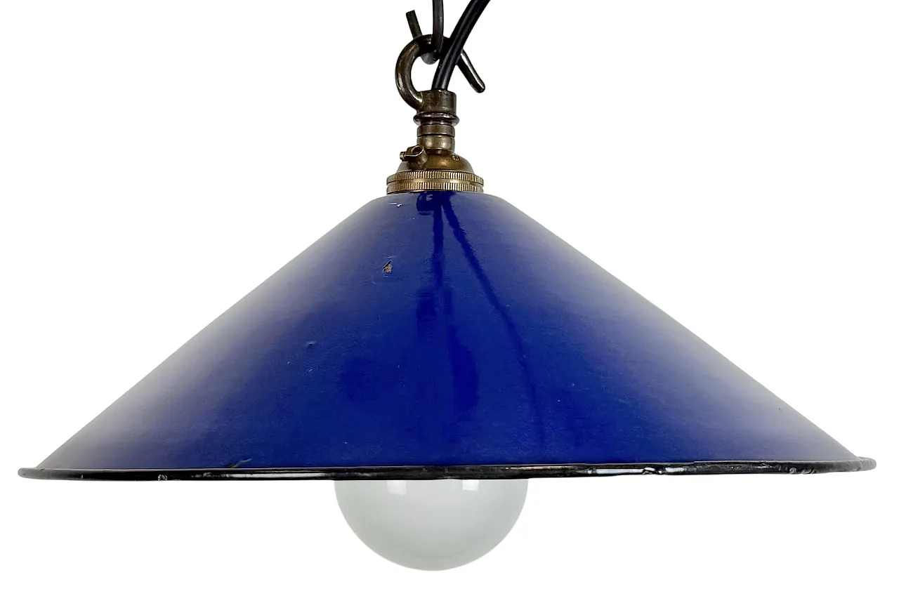 Industrial Cobalt Blue Enamel Factory Pendant Lamp, 1950s 1