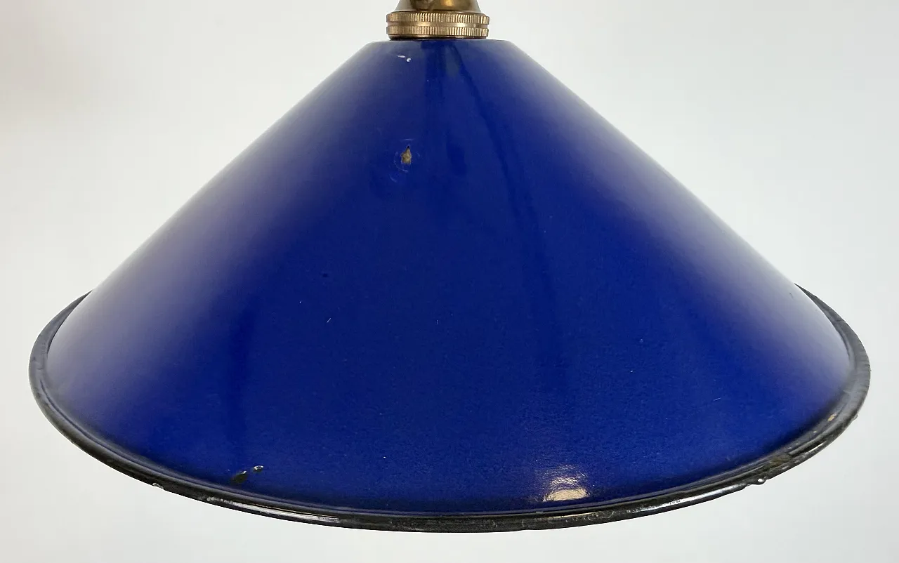 Industrial Cobalt Blue Enamel Factory Pendant Lamp, 1950s 5