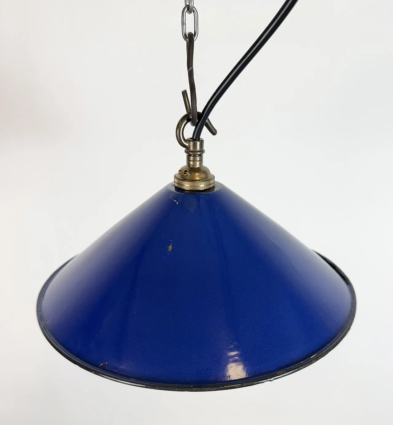 Industrial Cobalt Blue Enamel Factory Pendant Lamp, 1950s 6