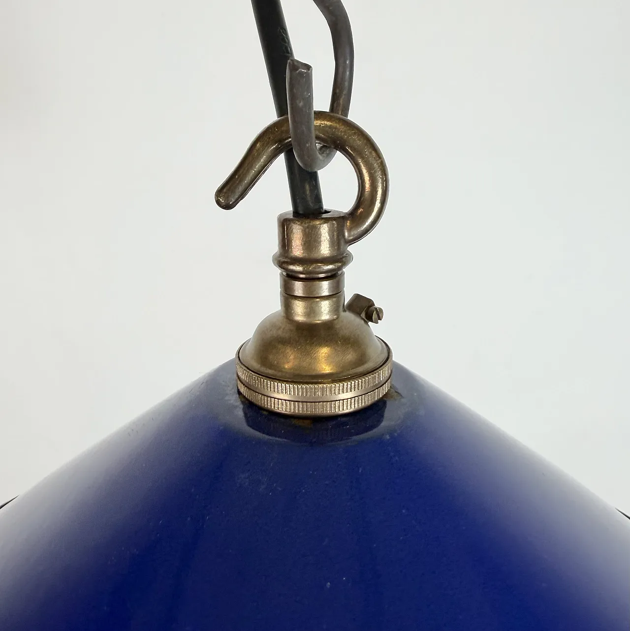 Industrial Cobalt Blue Enamel Factory Pendant Lamp, 1950s 7