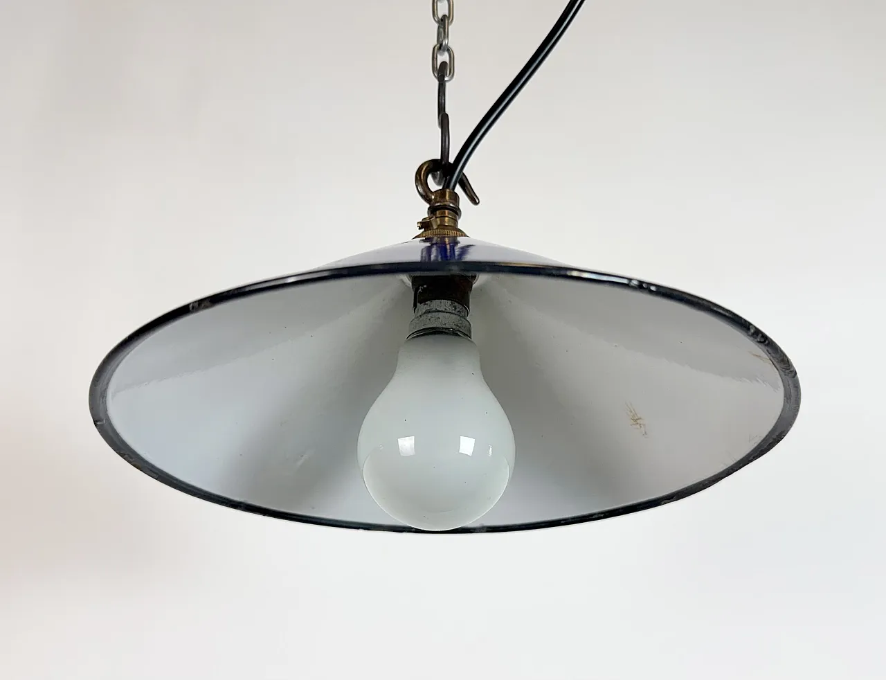 Industrial Cobalt Blue Enamel Factory Pendant Lamp, 1950s 8