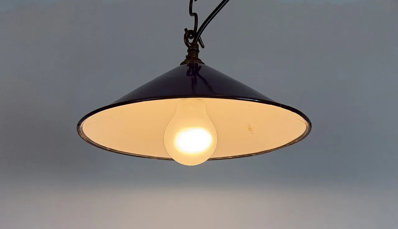 Industrial Cobalt Blue Enamel Factory Pendant Lamp, 1950s 10