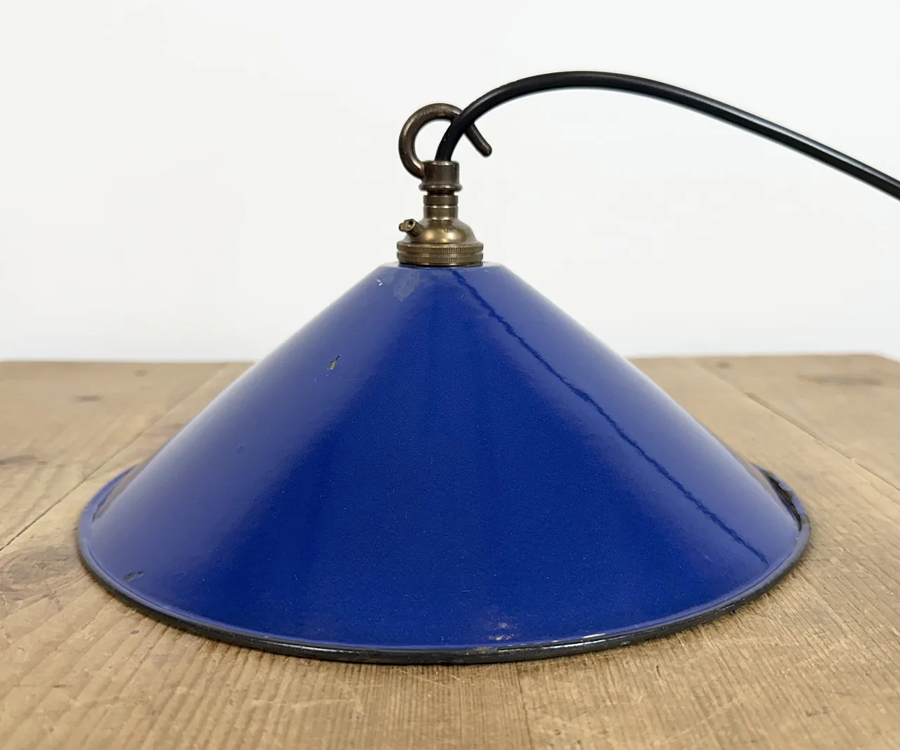 Industrial Cobalt Blue Enamel Factory Pendant Lamp, 1950s 11