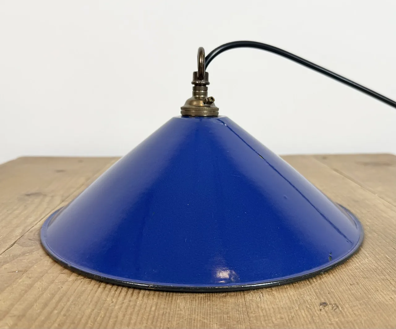 Industrial Cobalt Blue Enamel Factory Pendant Lamp, 1950s 12