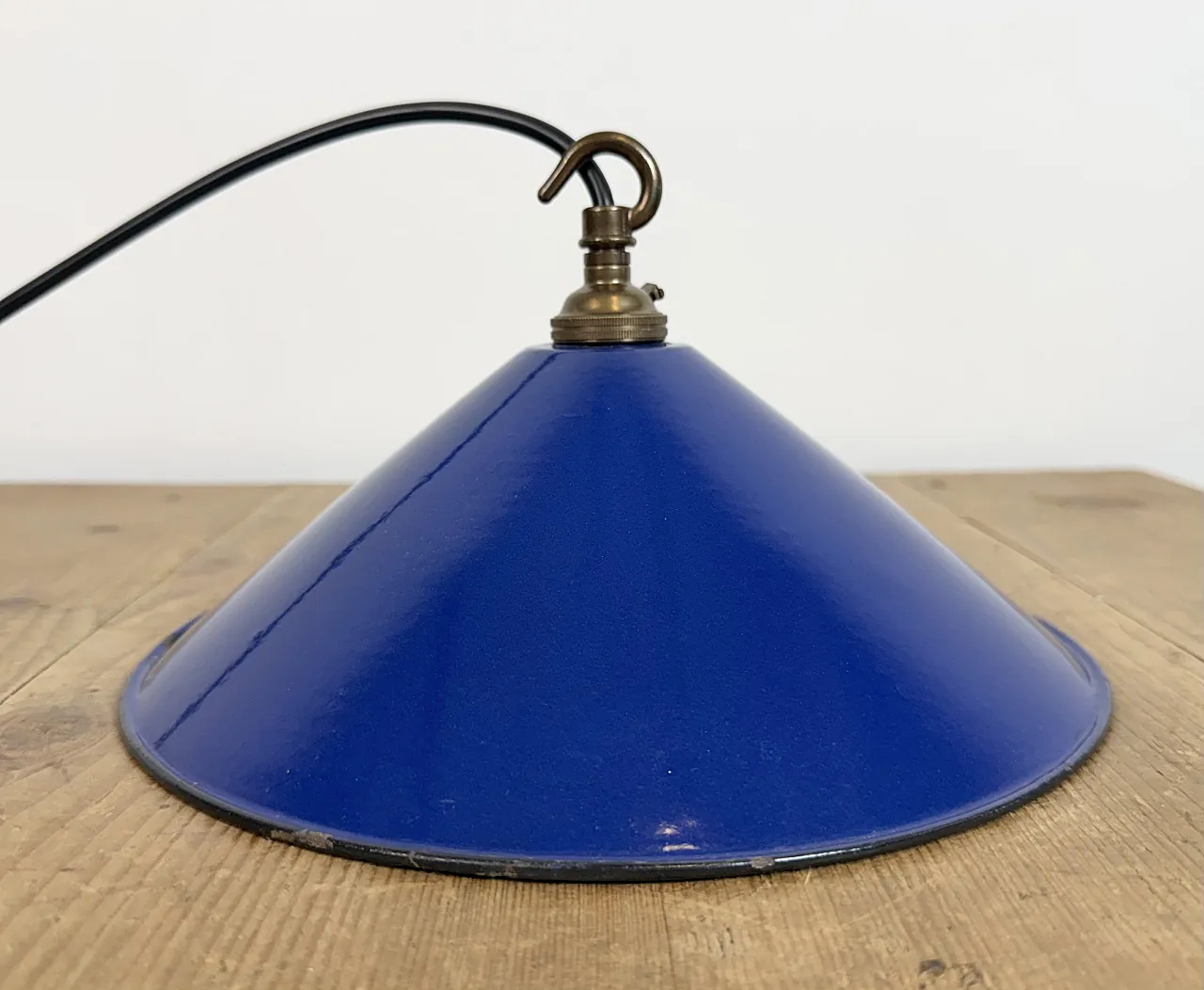 Industrial Cobalt Blue Enamel Factory Pendant Lamp, 1950s 13