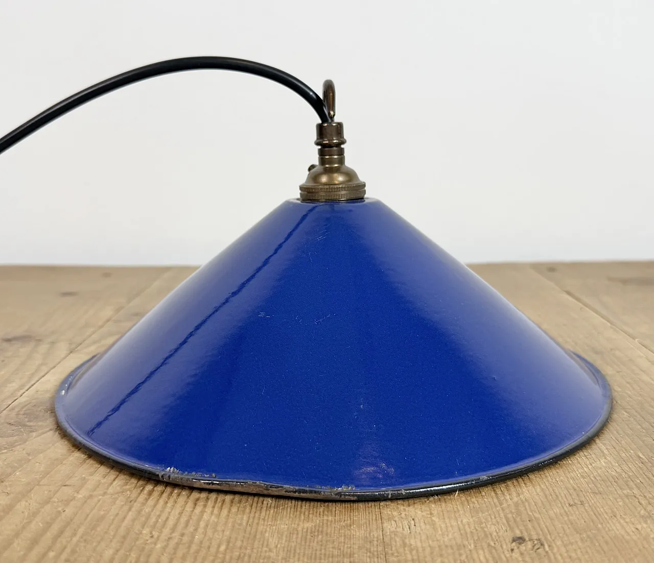 Industrial Cobalt Blue Enamel Factory Pendant Lamp, 1950s 14