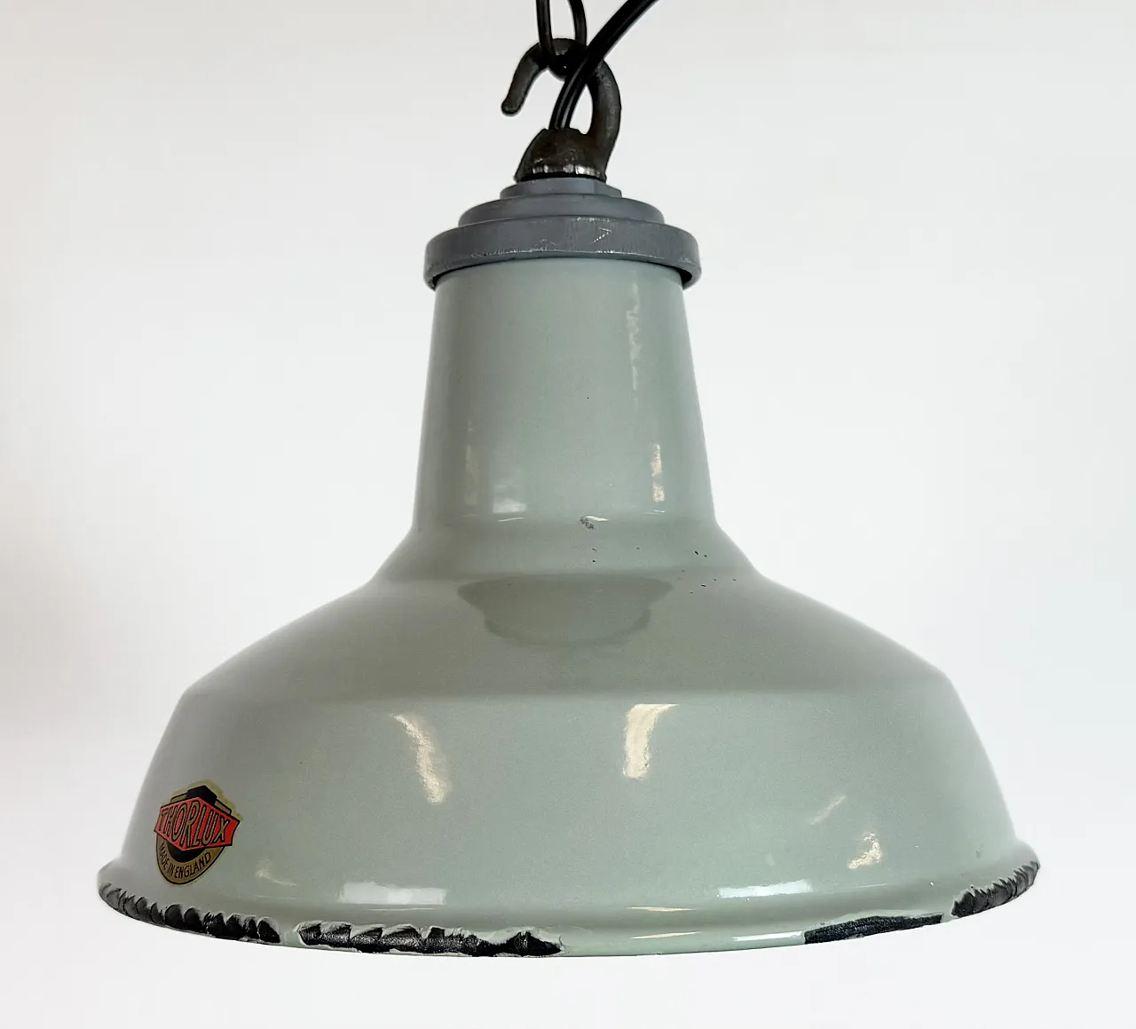 Industrial Grey Enamel Factory Pendant Lamp from Thorlux, 1960s 3