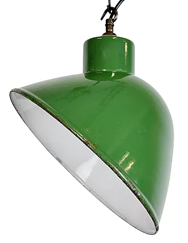 Industrial British Green Enamel Factory Pendant Lamp, 1960s