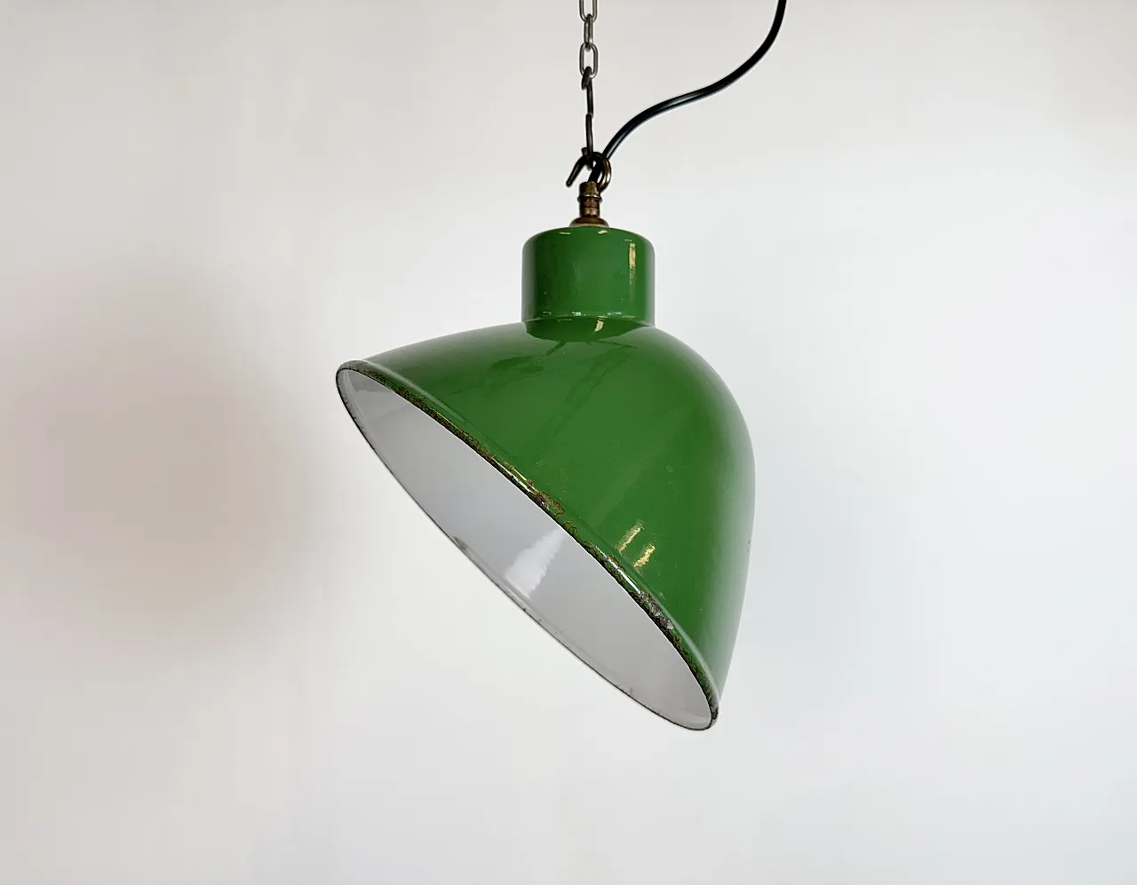Industrial British Green Enamel Factory Pendant Lamp, 1960s 2
