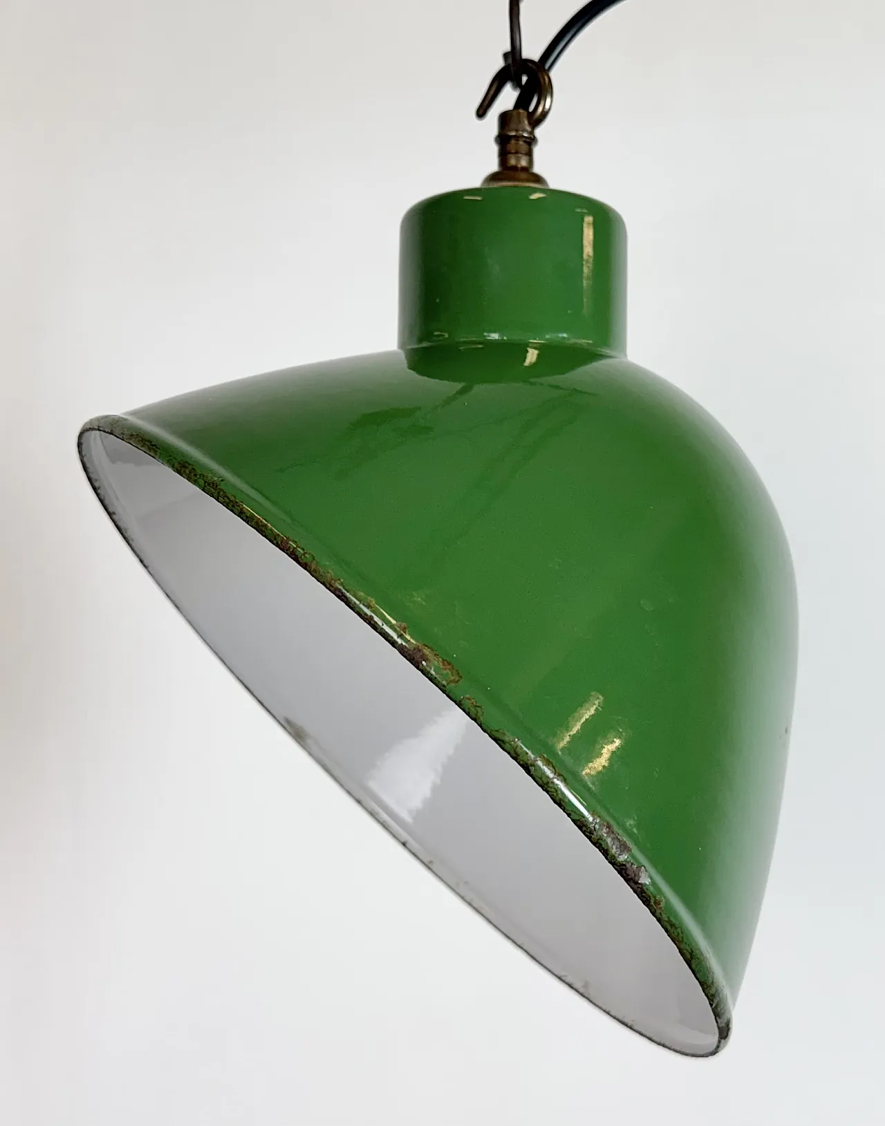 Industrial British Green Enamel Factory Pendant Lamp, 1960s 3