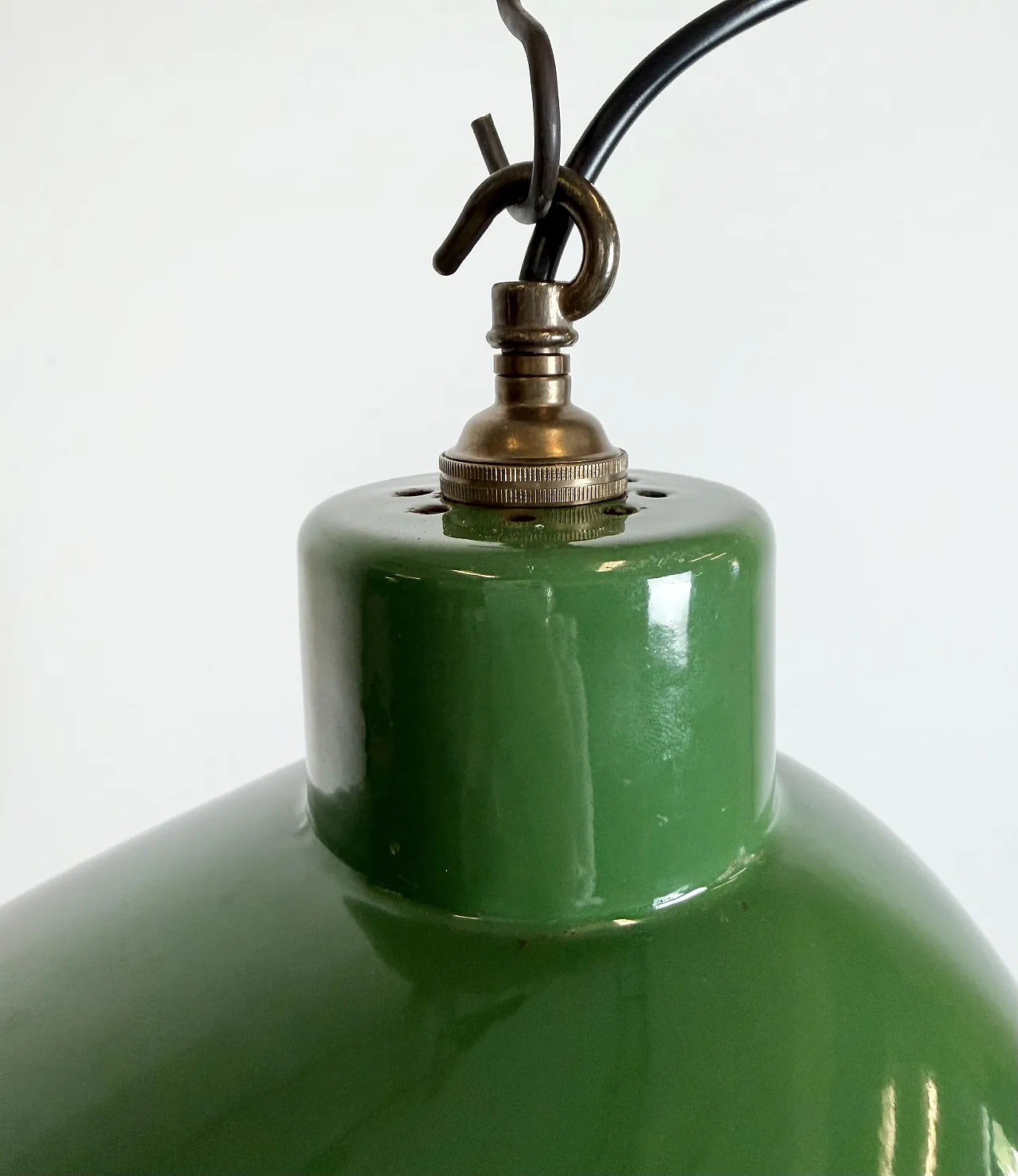 Industrial British Green Enamel Factory Pendant Lamp, 1960s 4