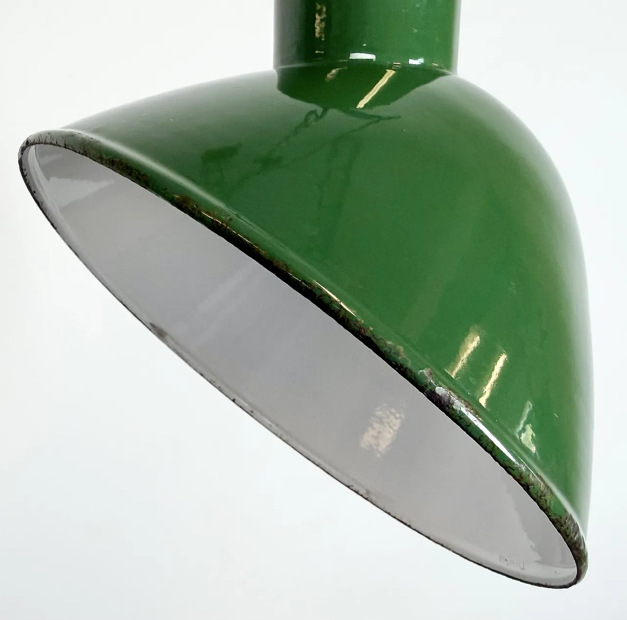 Industrial British Green Enamel Factory Pendant Lamp, 1960s 5