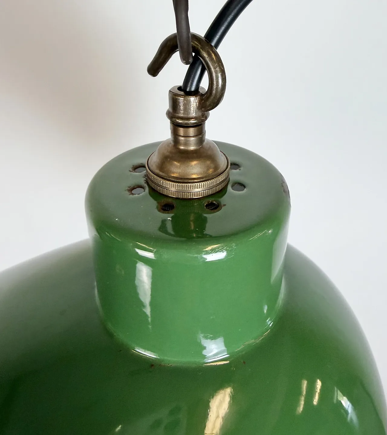 Industrial British Green Enamel Factory Pendant Lamp, 1960s 7