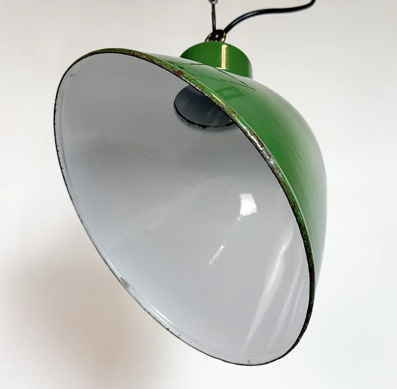 Industrial British Green Enamel Factory Pendant Lamp, 1960s 8