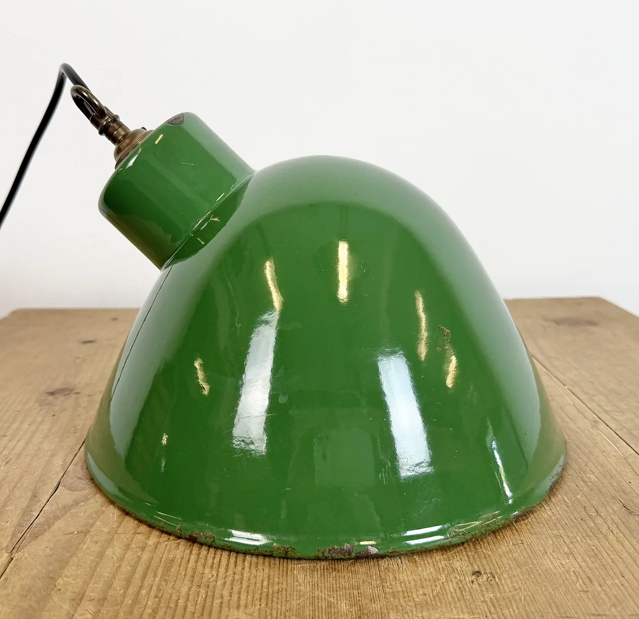 Industrial British Green Enamel Factory Pendant Lamp, 1960s 11