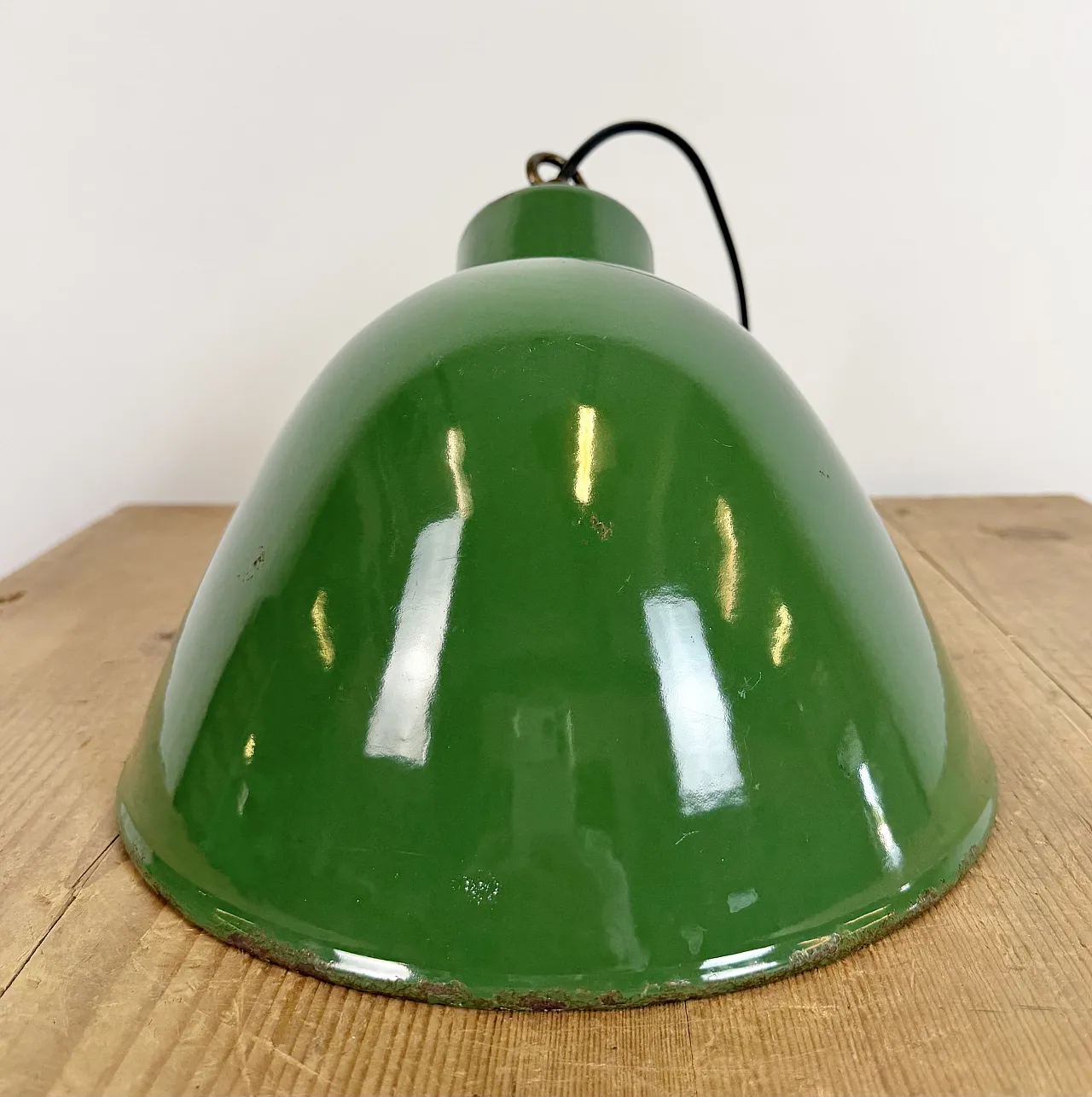 Industrial British Green Enamel Factory Pendant Lamp, 1960s 14