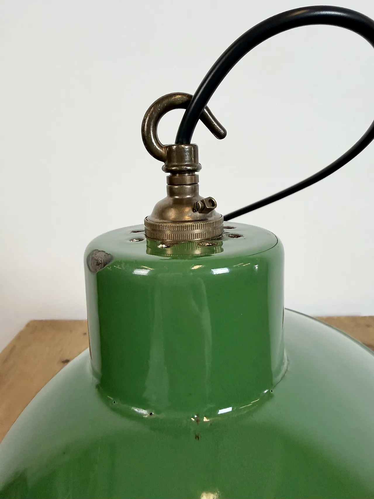 Industrial British Green Enamel Factory Pendant Lamp, 1960s 15