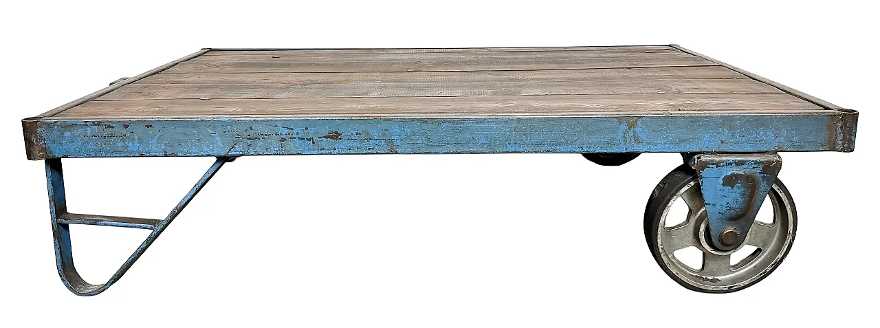 Large Blue Industrial Coffee Table Cart, 1960s 1