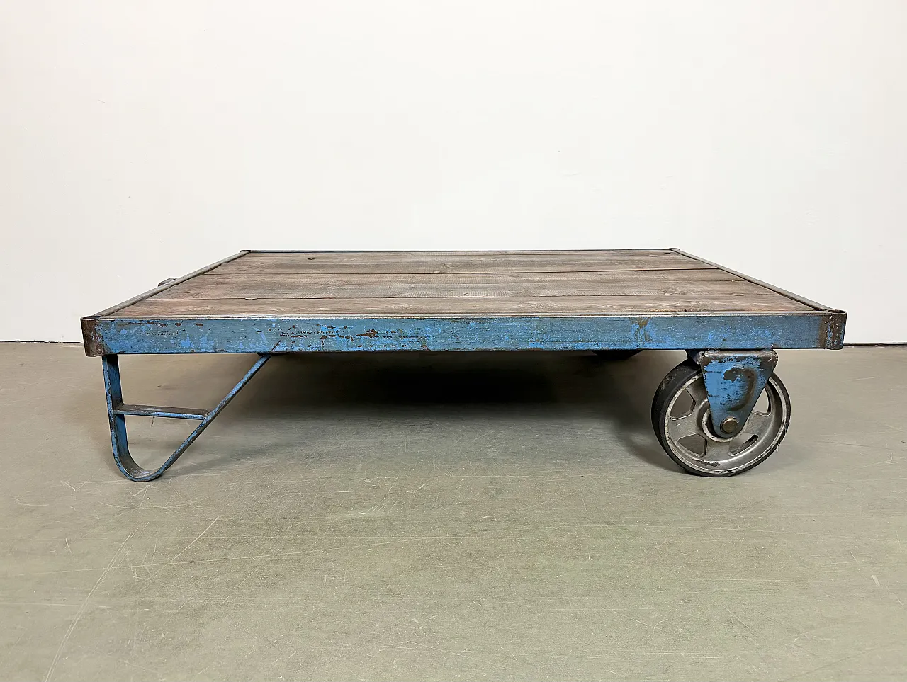 Large Blue Industrial Coffee Table Cart, 1960s 2
