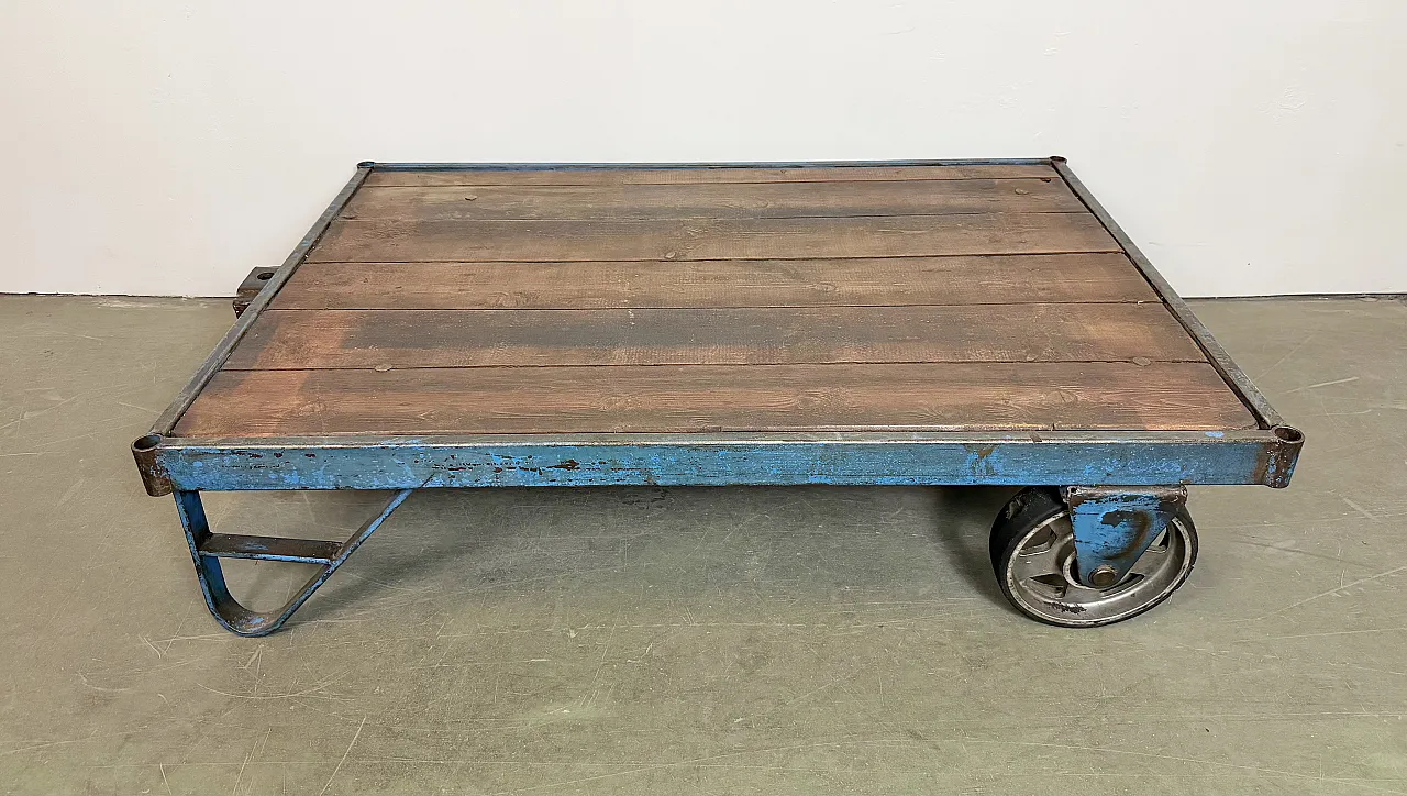 Large Blue Industrial Coffee Table Cart, 1960s 3